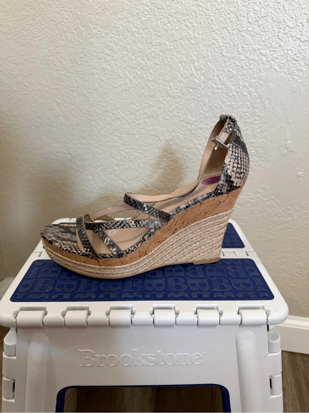 Charles David Snake-Print Cork Espadrille Wedge Sandals